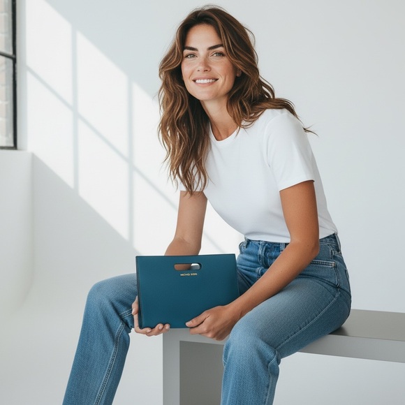 Michael Kors Tilda XL Teal Clutch - Picture 5 of 17